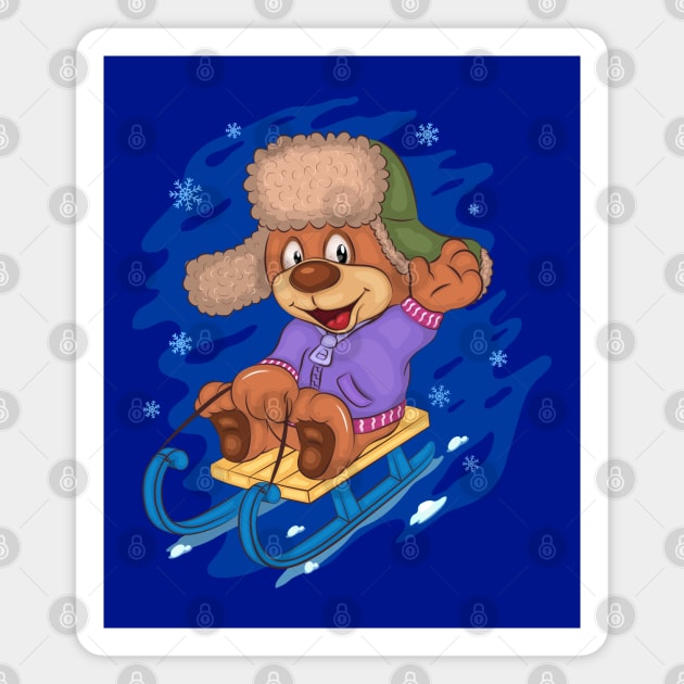 Teddy Bear Sledding Magnet by Genbu